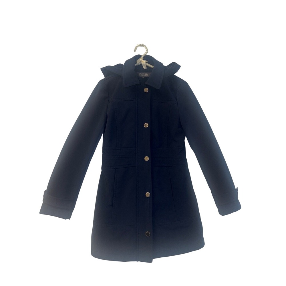 Kenneth Cole Women's Navy Button-Front Trench Coat utility chore coat sz small